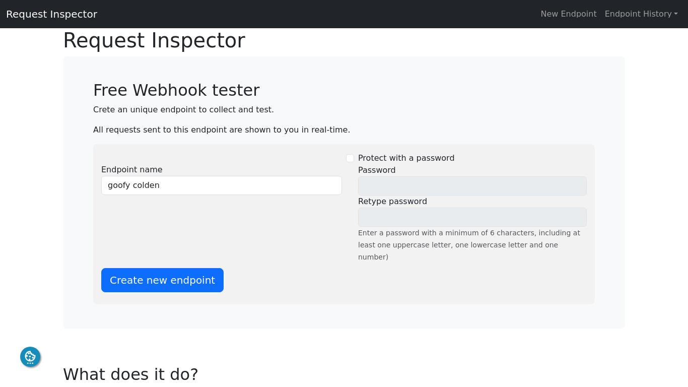 Request inspector Landing page
