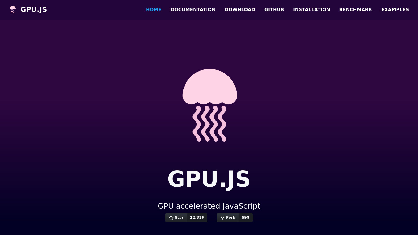 GPU.JS Landing page