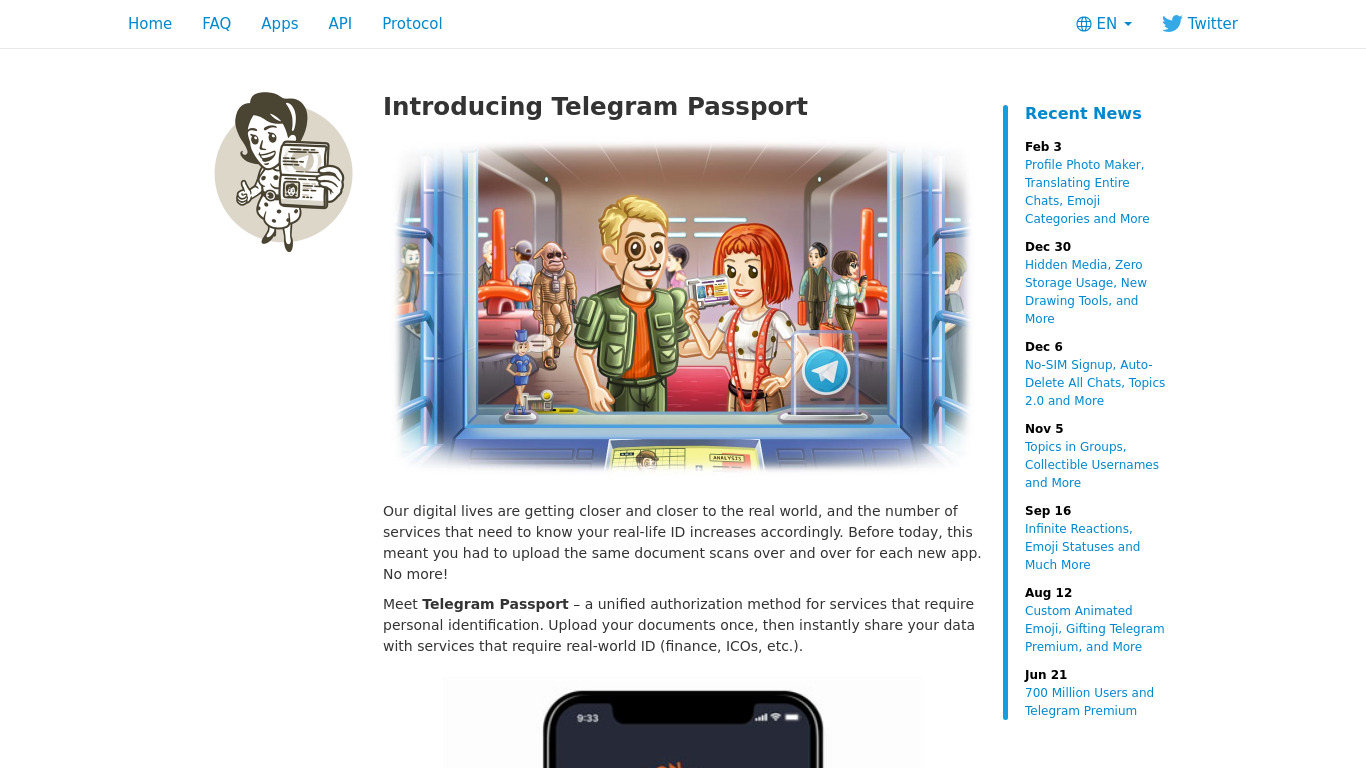 Telegram Passport Landing page