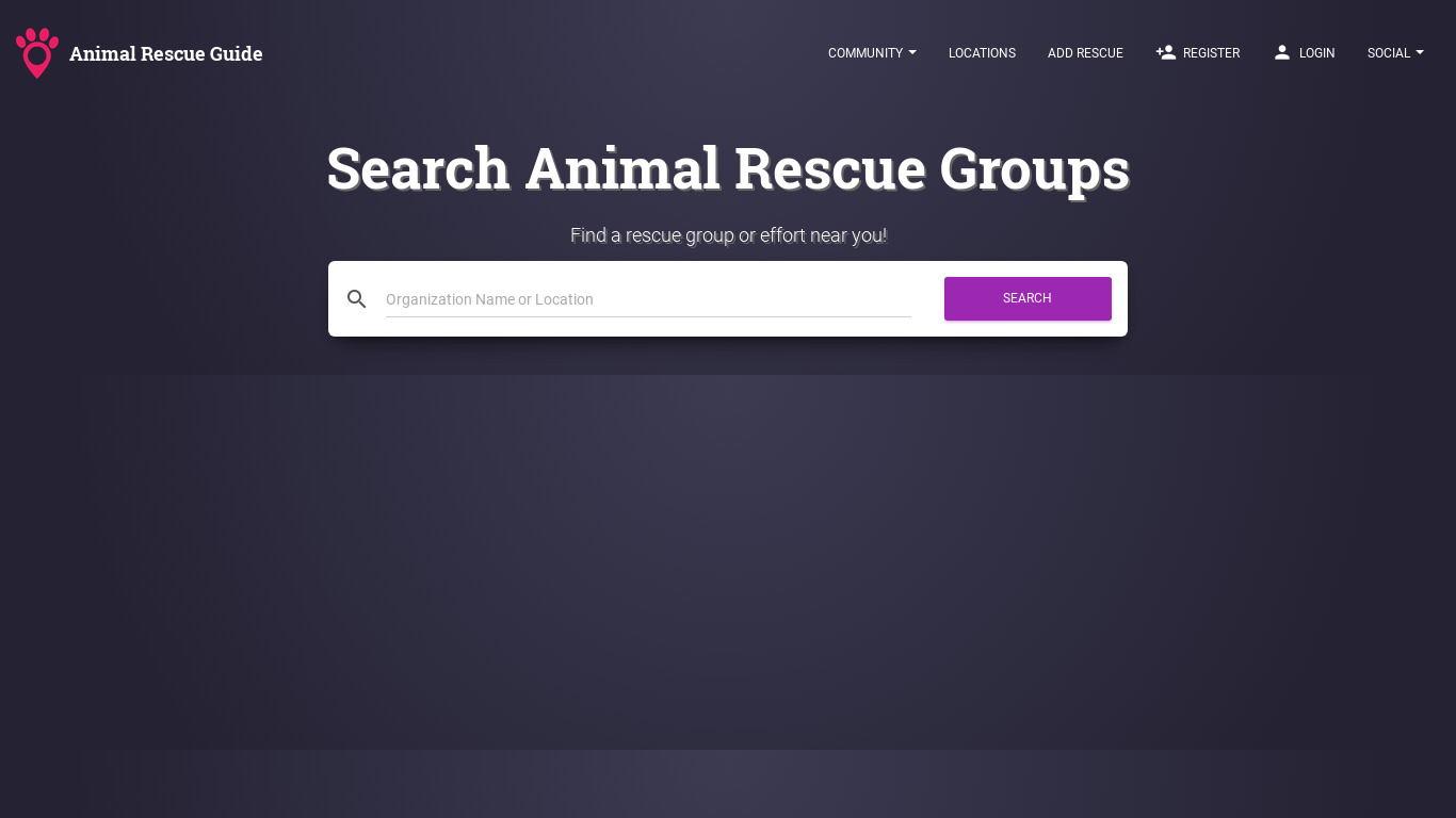 Animal Rescue Guide Landing page