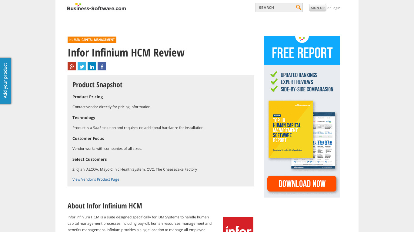 Infinium HCM Landing page