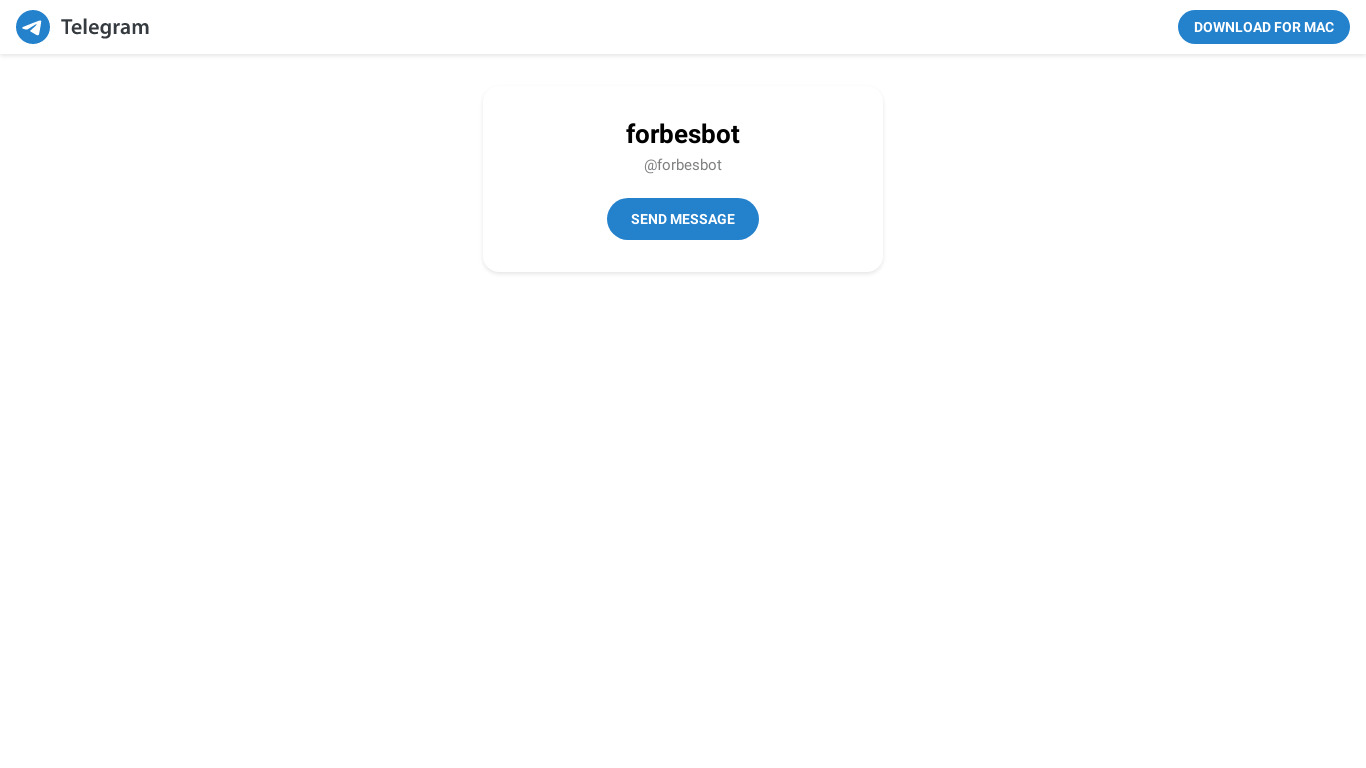 Forbes newsbot on Telegram Landing page