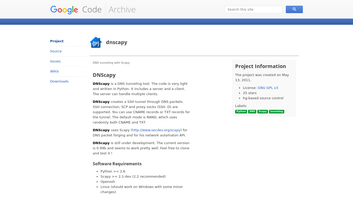 DNScapy Landing page