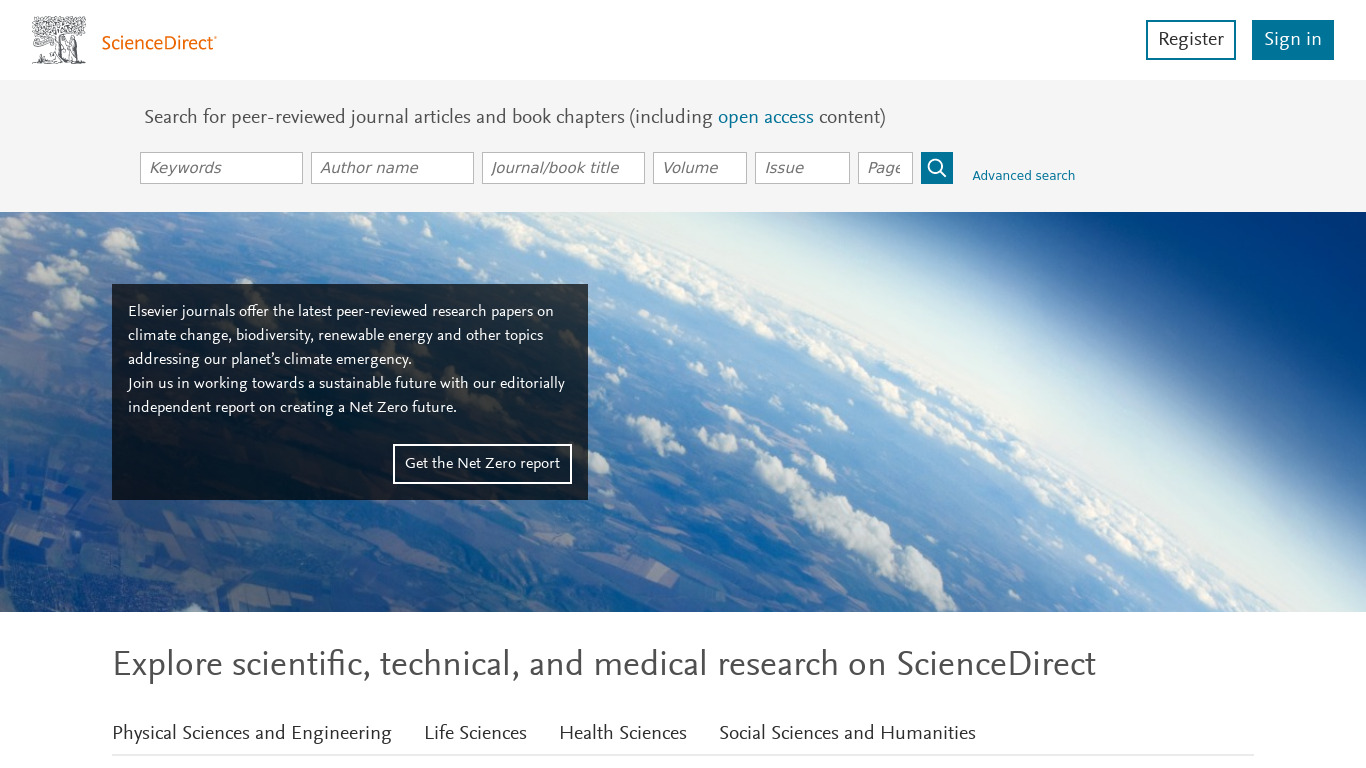 ScienceDirect Landing page