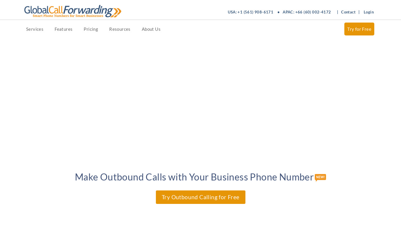 Global Call Forwarding Landing page