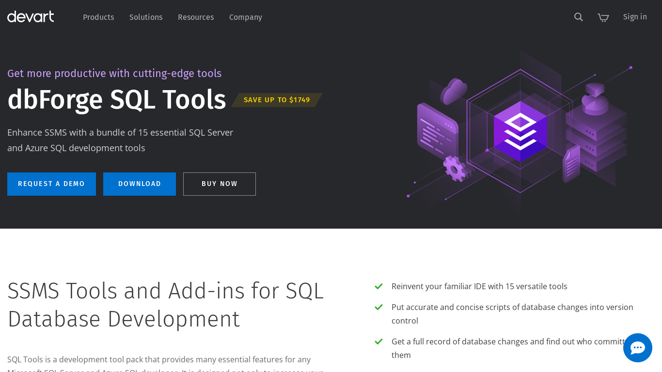 dbForge SQL Tools Landing page