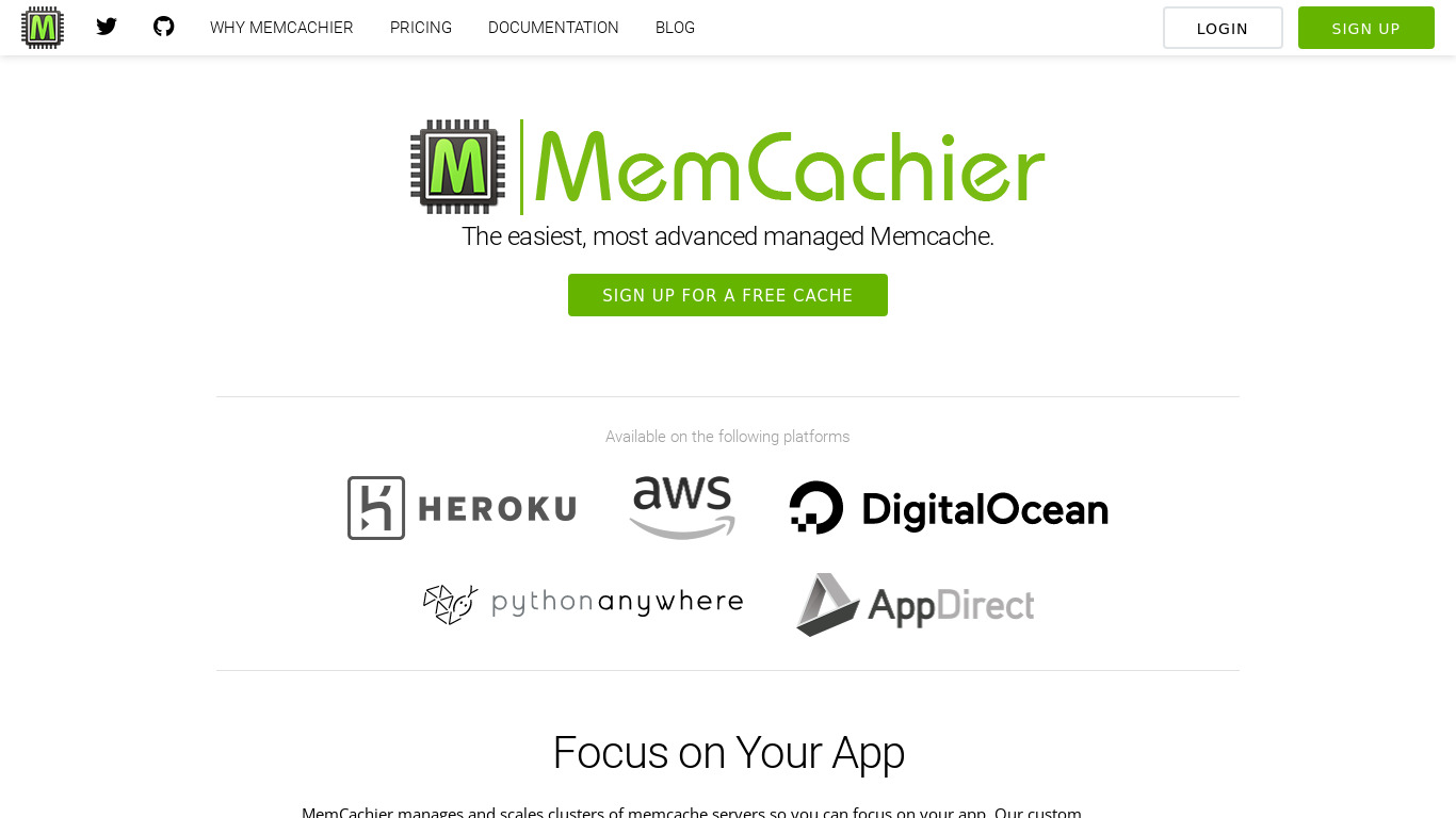 MemCachier Landing page