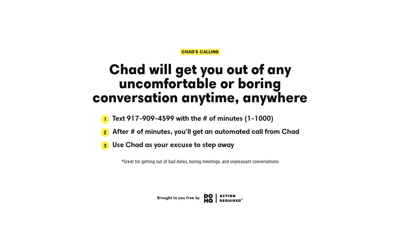 Chad's Calling Landing page