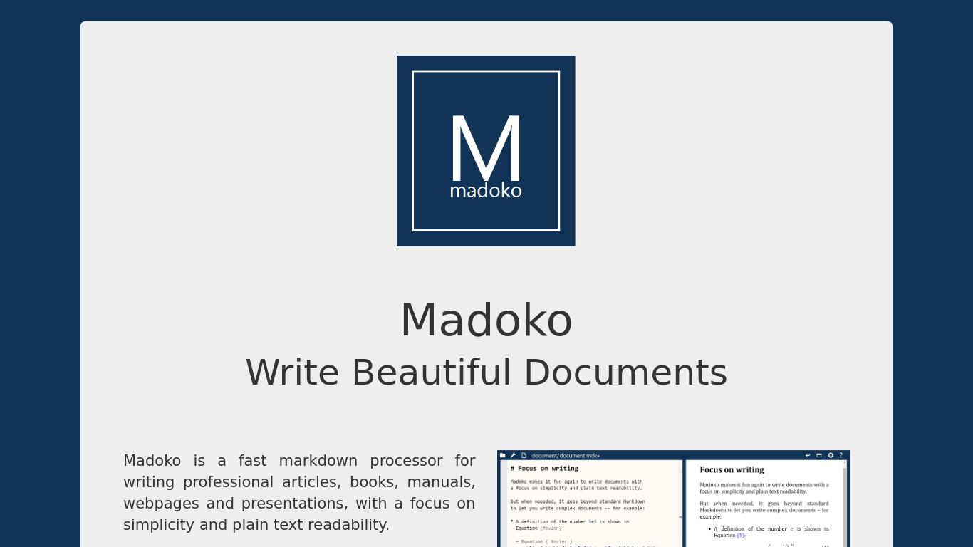Madoko Landing page