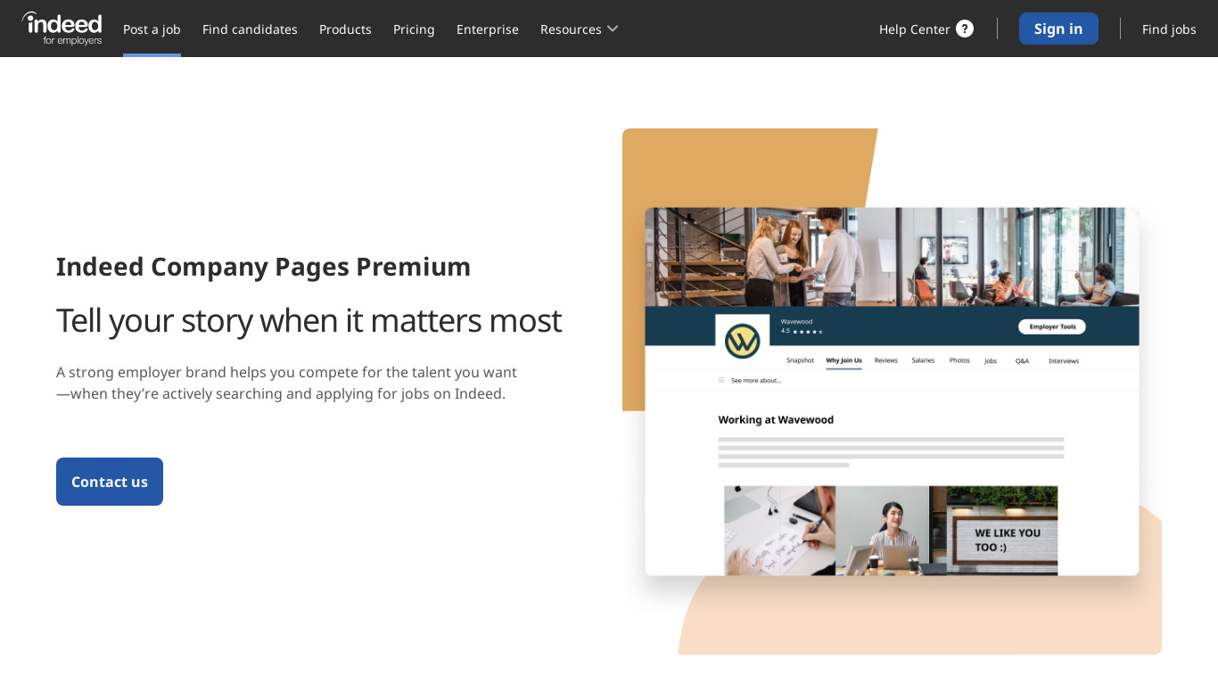Indeed Company Pages Landing page