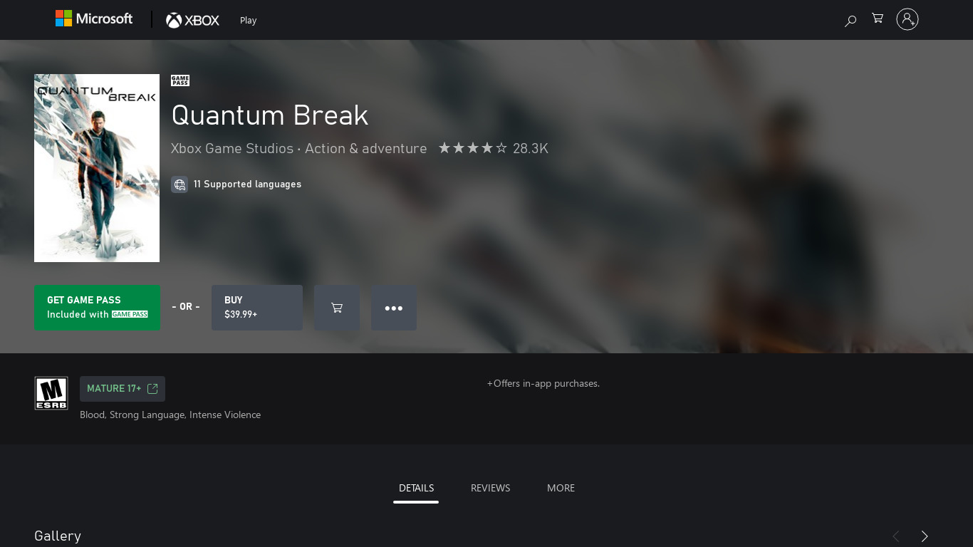 Quantum Break Landing page