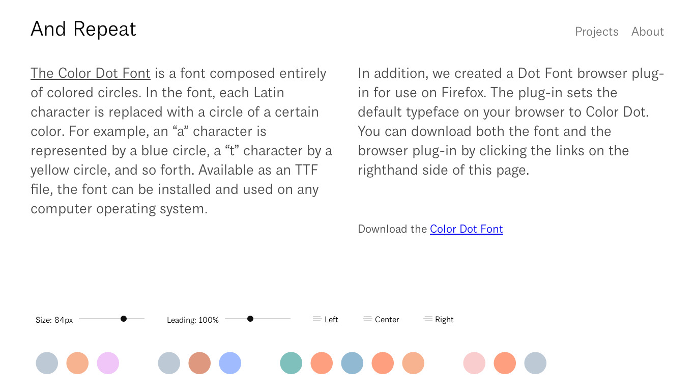Color Dot Font Landing page