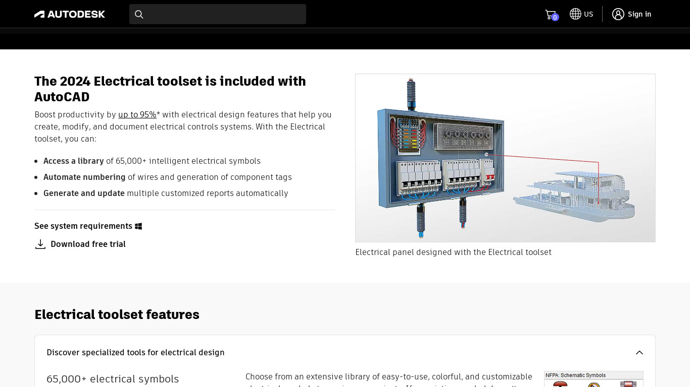 AutoCAD Electrical Landing page