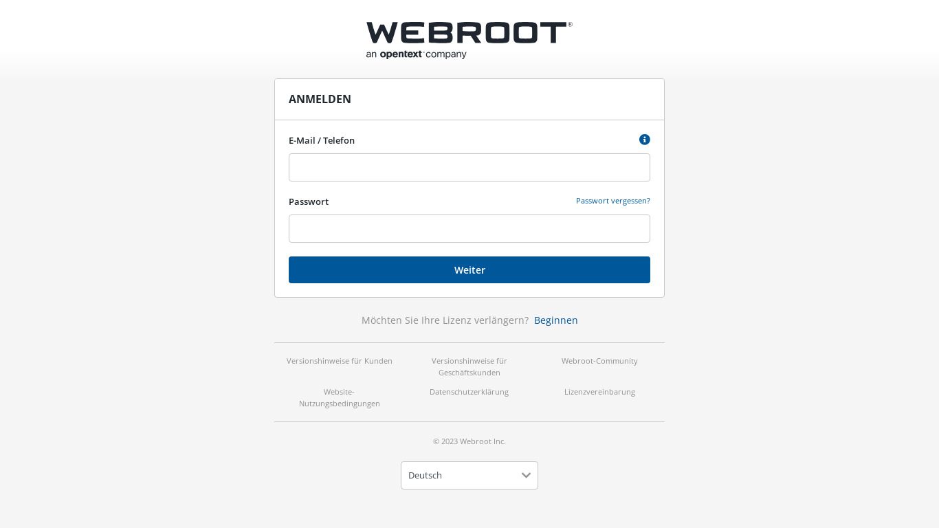 Webroot SecureAnywhere Landing page