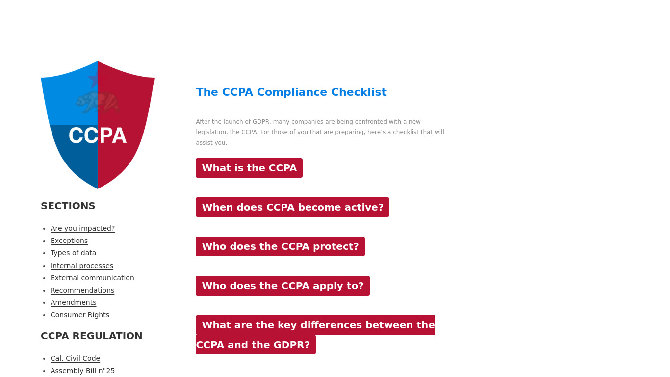 CCPA Compliance Checklist Landing page