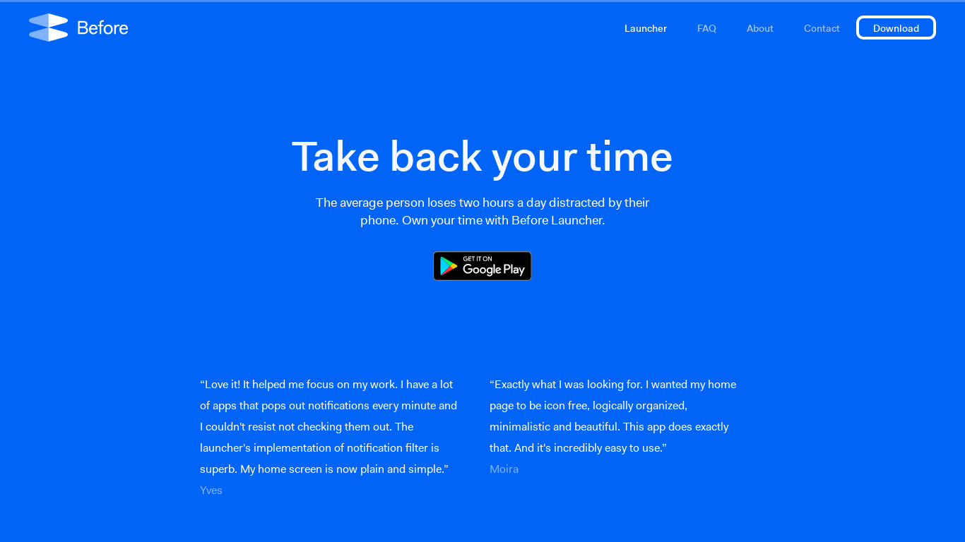 Before Launcher Landing page