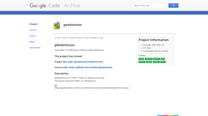 gWakeOnLan Landing Page