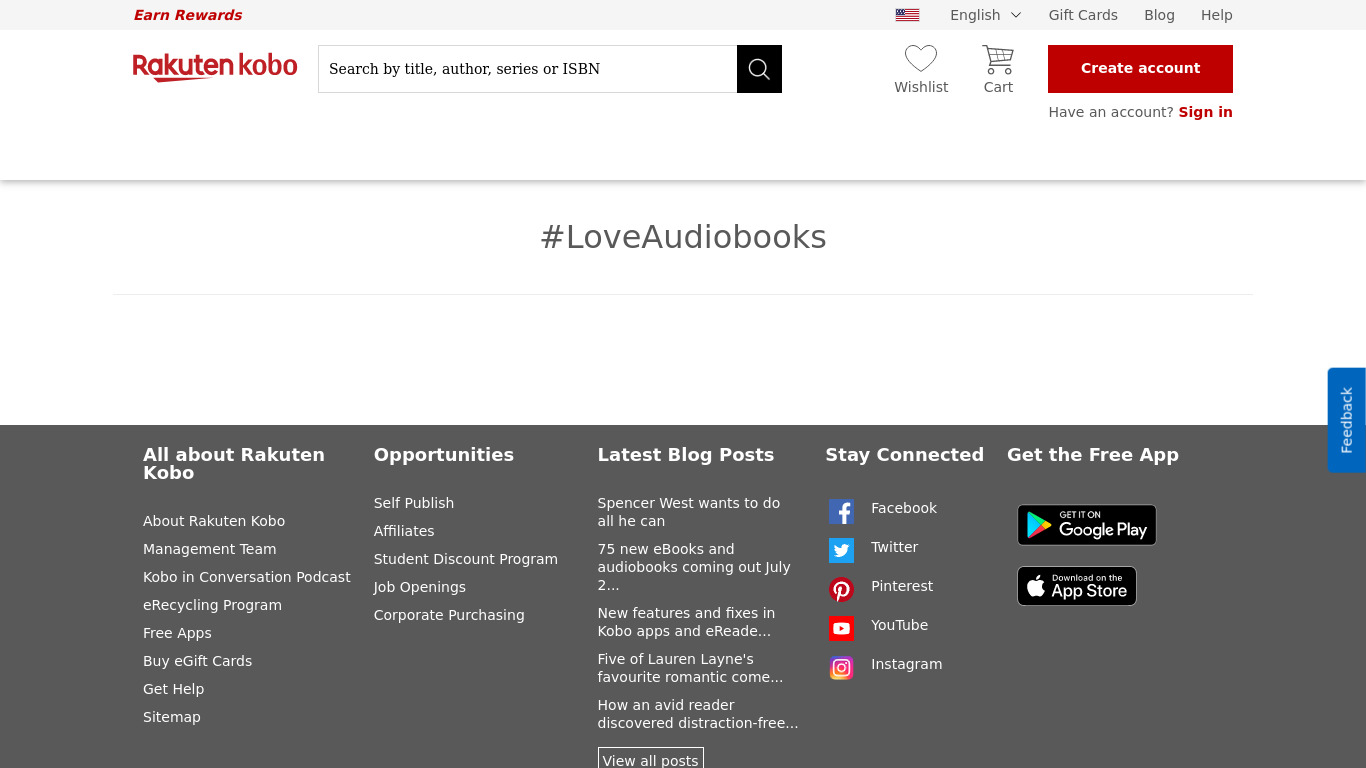 Kobo Audiobooks Landing page