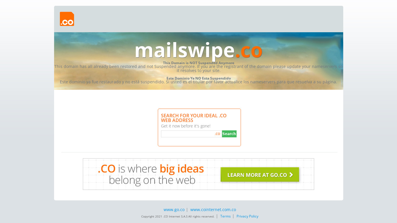 Mailswipe.co Landing page