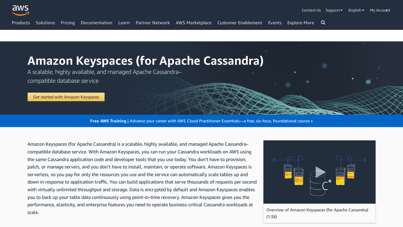 Amazon Managed Apache Cassandra Service Landing page
