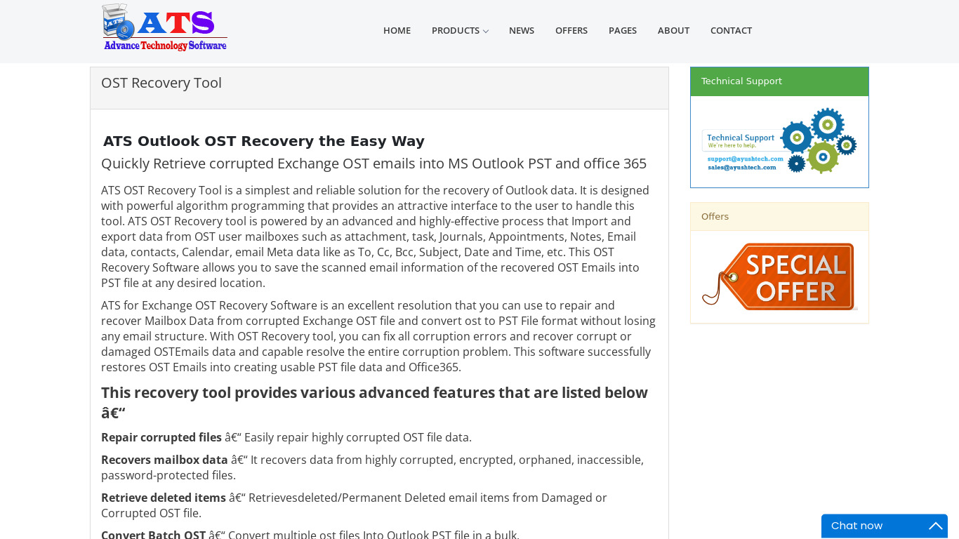 ATS OST Recovery Tool Landing page