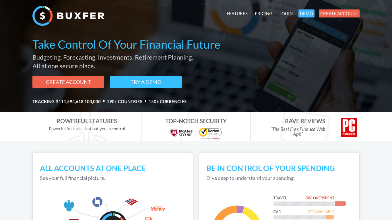 Buxfer Landing page