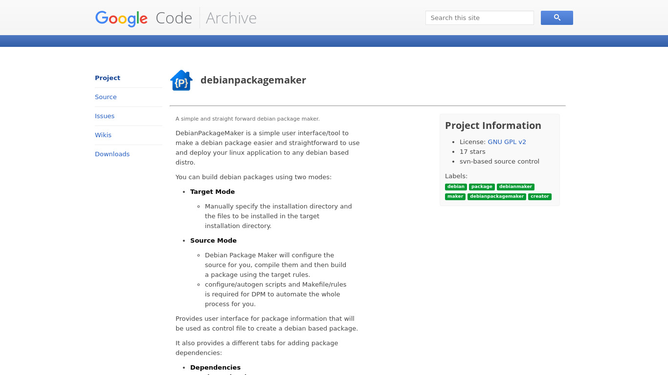Debian Package Maker Landing page
