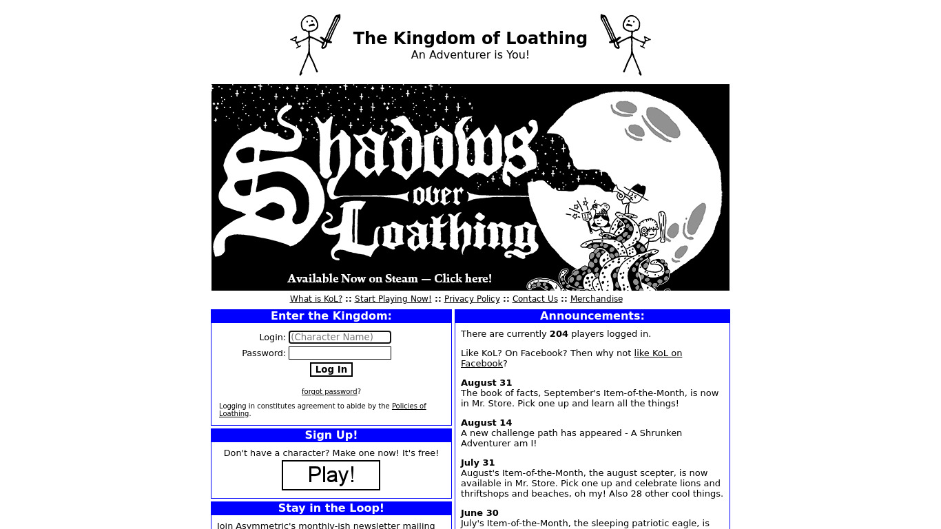 Kingdom of Loathing Landing page