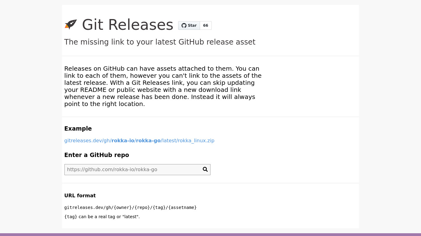Git Releases Landing page