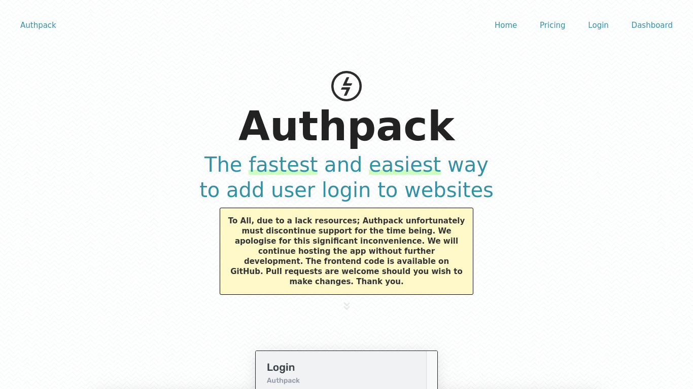 Authpack Landing page