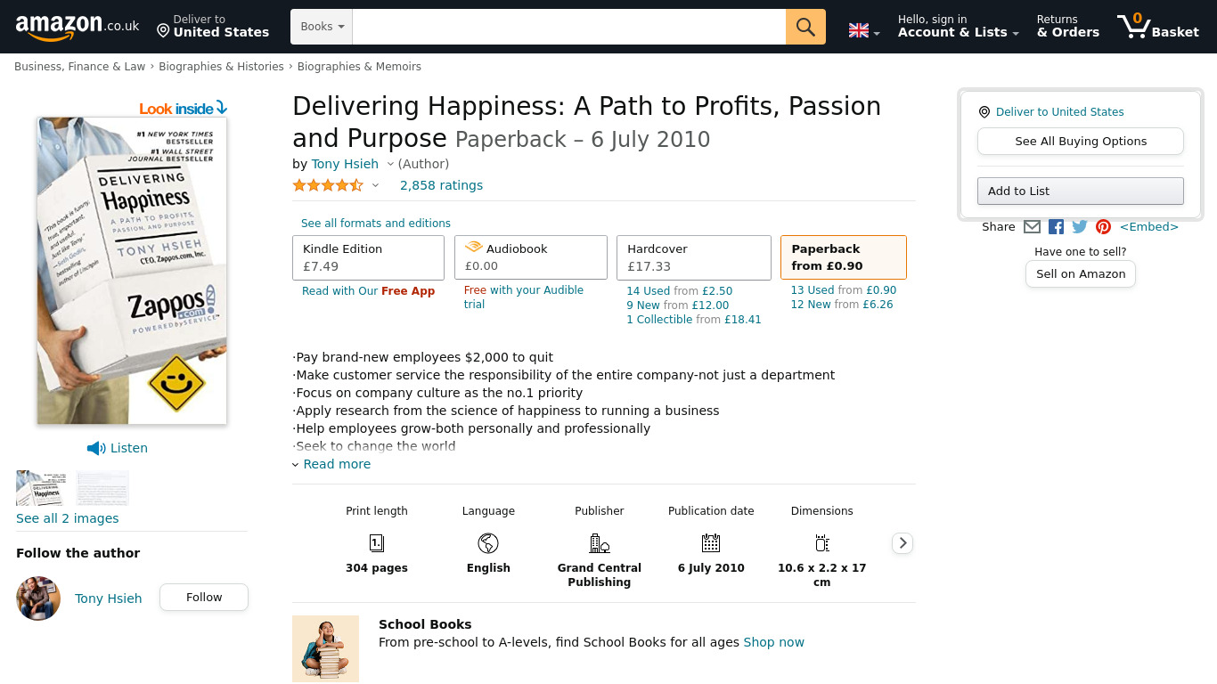 Delivering Happiness Landing page