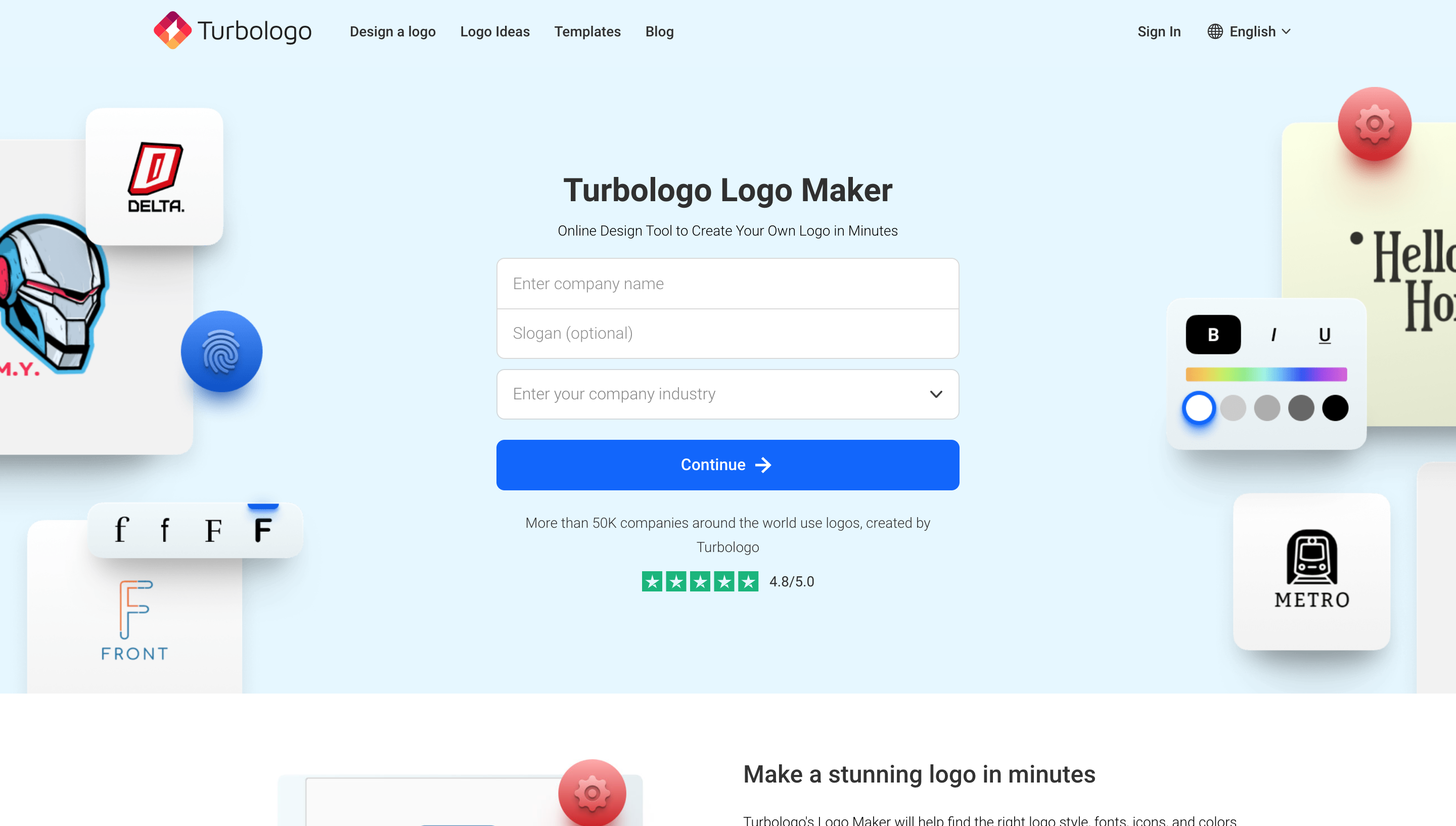 Turbologo Landing page