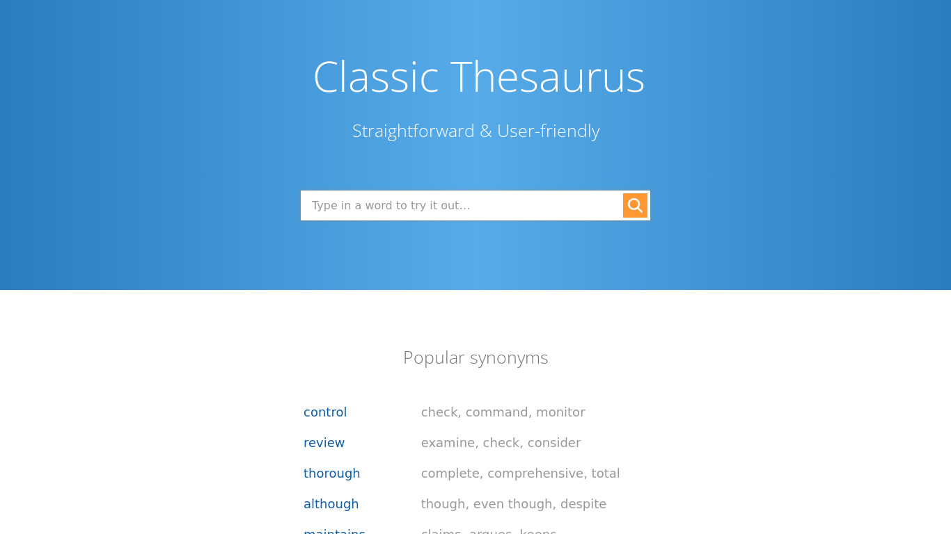 Classic Thesaurus Landing page
