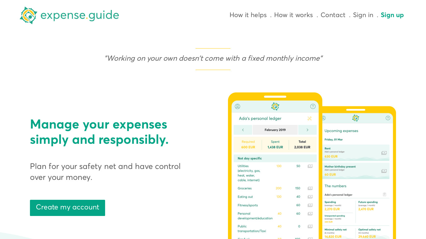 Expense Guide Landing page