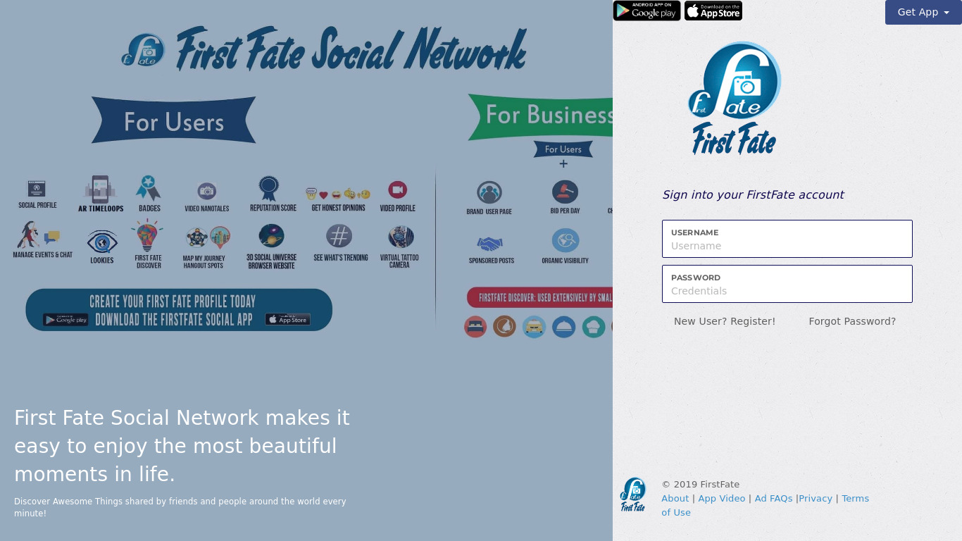 FirstFate Social App Landing page