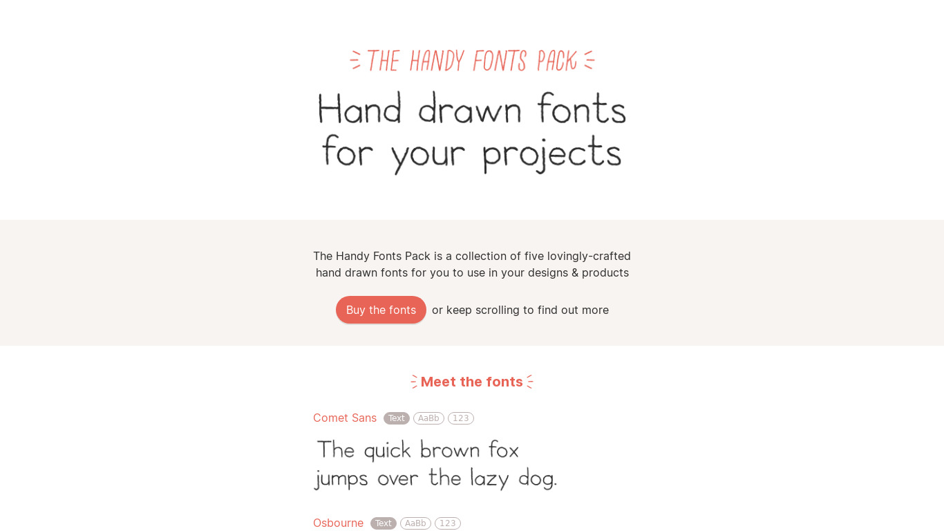 Handy Fonts Landing page