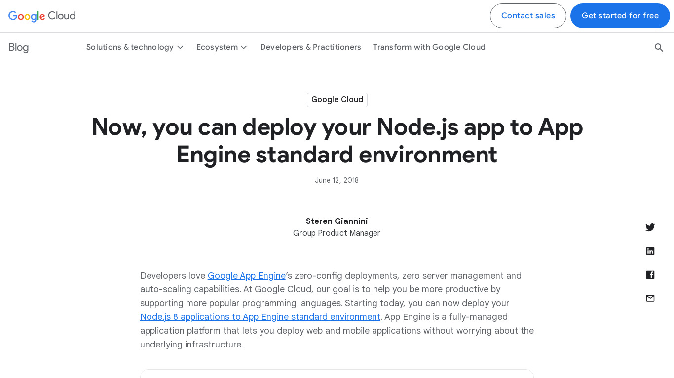 Node.js on App Engine Landing page