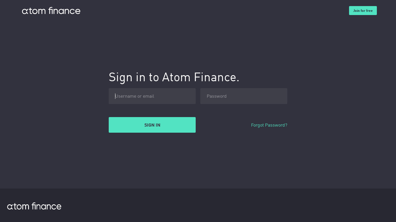 Atom Finance for Mobile Landing page