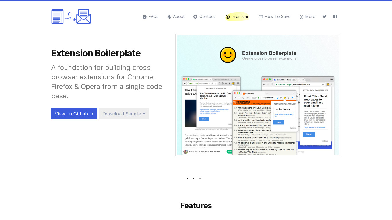 Extension Boilerplate Landing page