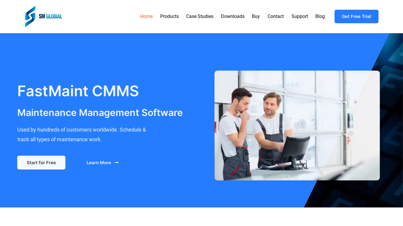 SMGlobal FastMaint Landing page