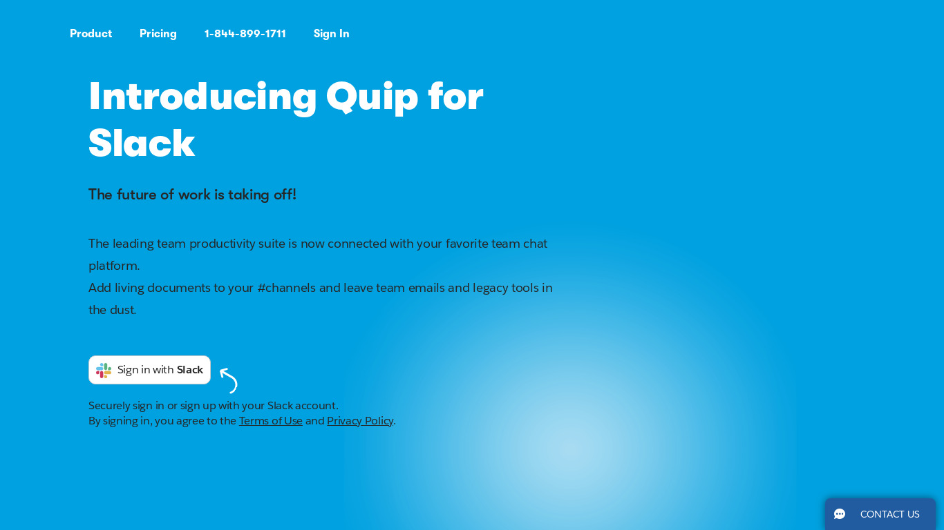 Quip: Team Documents for Slack Landing page