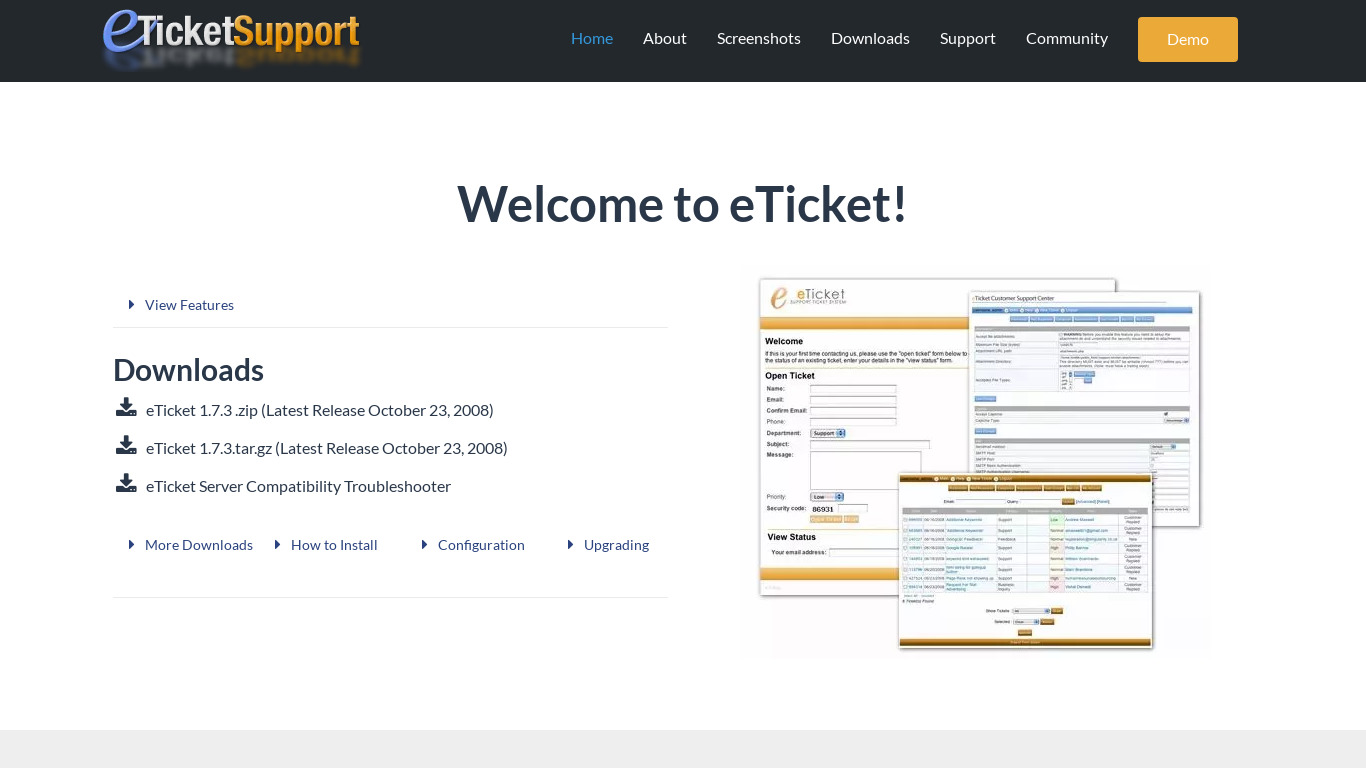 eTicket Landing page
