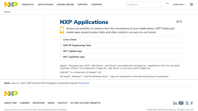 NFC TagWriter by NXP Landing Page