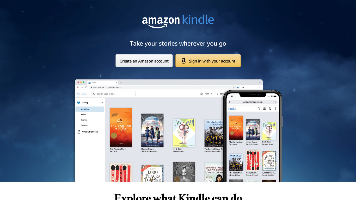 Kindle Cloud Reader Landing page