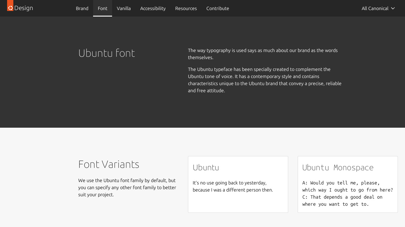 Ubuntu Mono Landing page