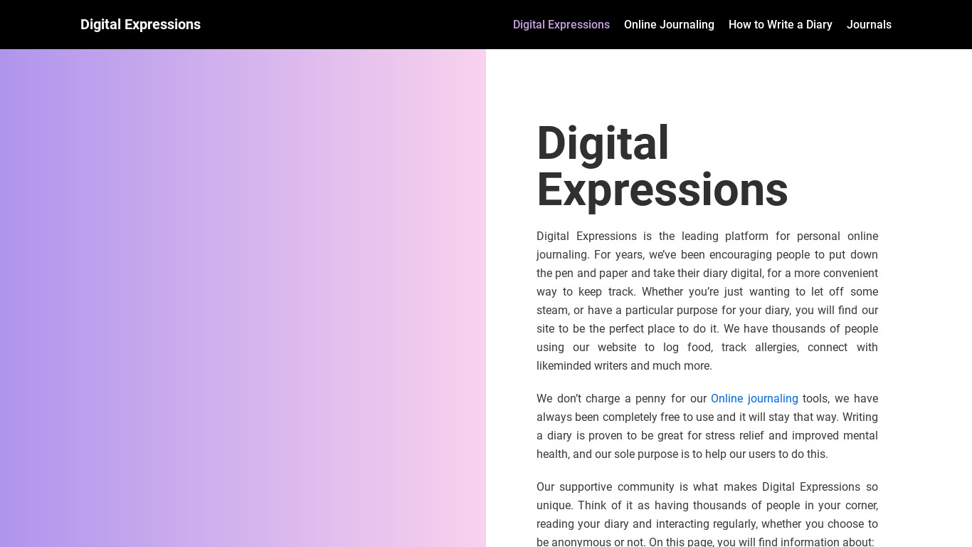 Digital Expression Landing page
