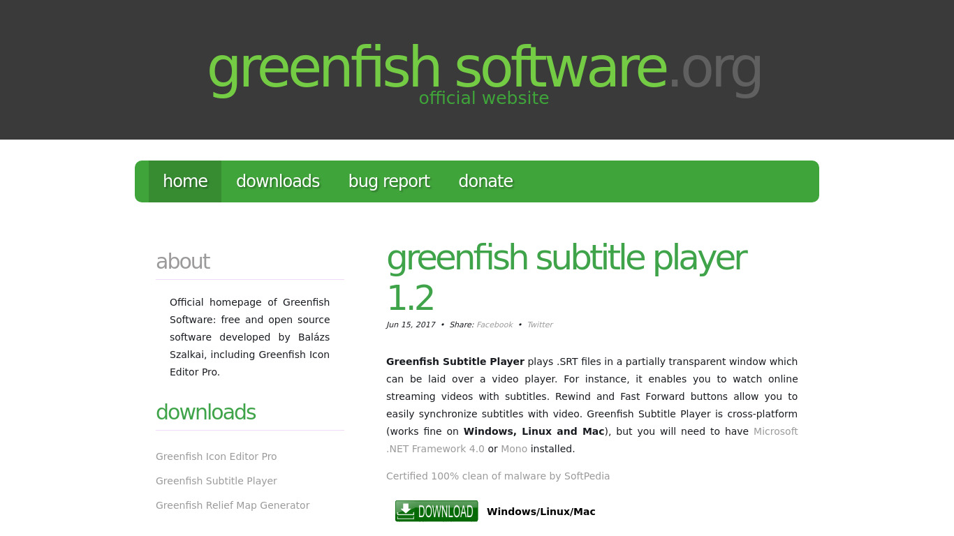 Greenfish Subtitle Player Landing page