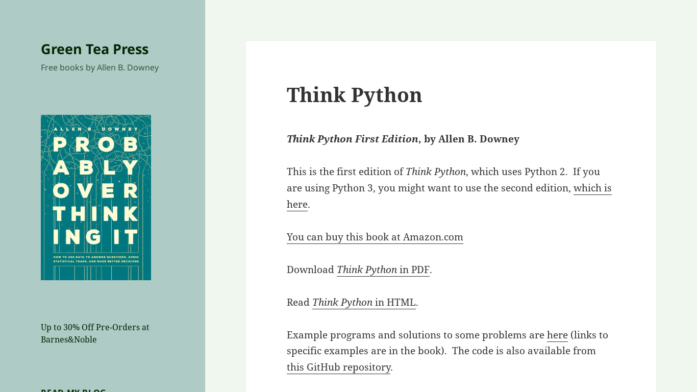 Think Python Landing page