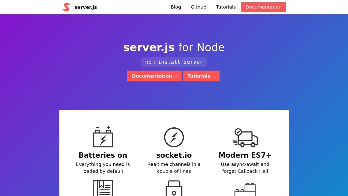 server.js Landing page