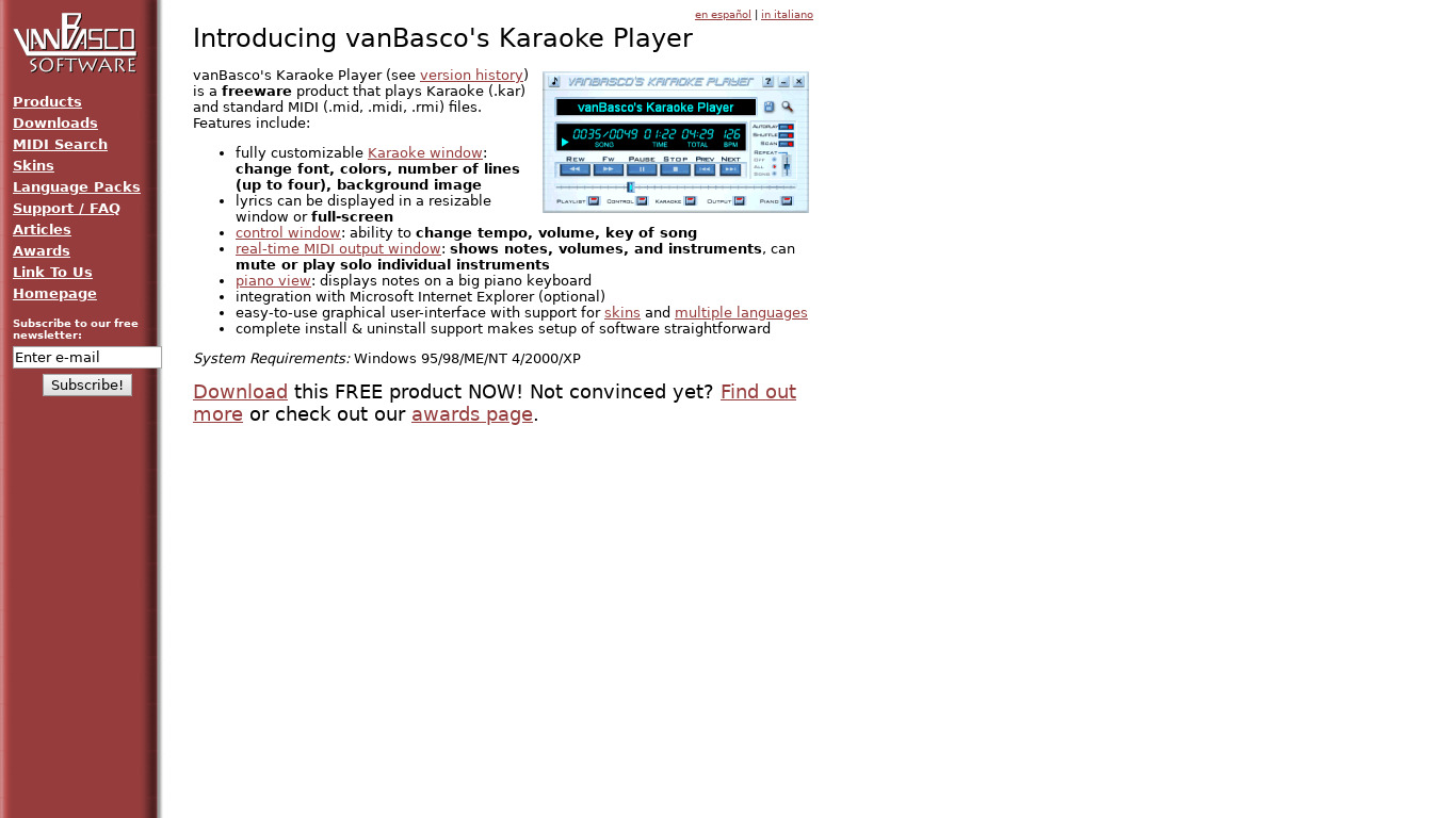 vanBasco's Karaoke Player Landing page